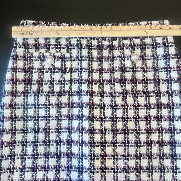 MAISON D'AMELIE TWEED STRAIGHT PLAID MINI SKIRT FRONT POCKETS SIZE 6 - Picture 4 of 9